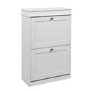 White Shoe Cabinet Estha 20 with two drop-down doors and silver-coloured knobs by hjh LIVING
