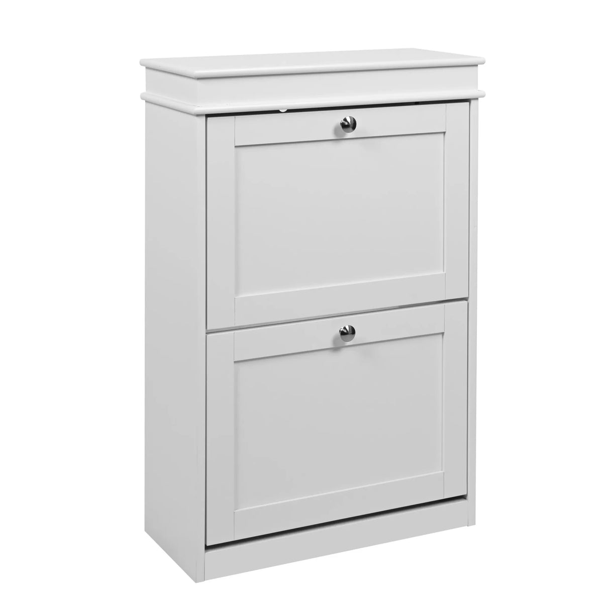 White Shoe Cabinet Estha 20 with two drop-down doors and silver-coloured knobs by hjh LIVING