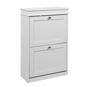 White Shoe Cabinet Estha 20 with two drop-down doors and silver-coloured knobs by hjh LIVING