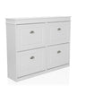 White Shoe Cabinet ESTHA 4 with four drop-down compartments and silver-coloured handles by hjh LIVING