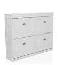 White Shoe Cabinet ESTHA 4 with four drop-down compartments and silver-coloured handles by hjh LIVING