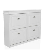 White Shoe Cabinet ESTHA 4 with four drop-down compartments and silver-coloured handles by hjh LIVING