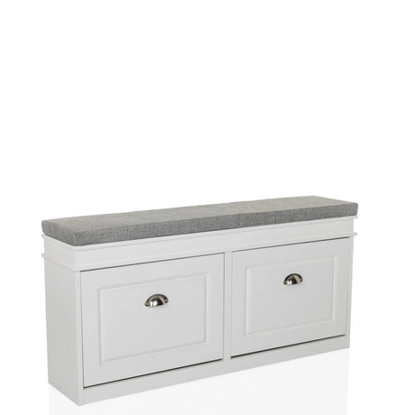 White Shoe Cabinet ESTHA I with grey seating area and two drawers by hjh LIVING