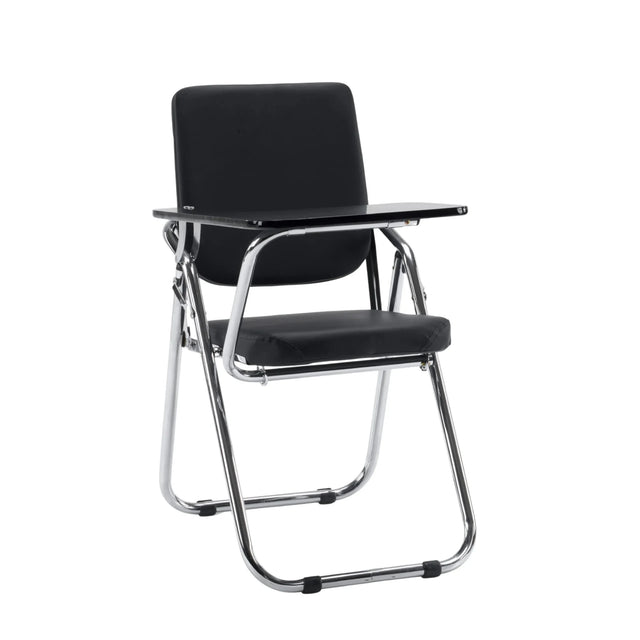 Black folding chair Esto T with integrated writing tablet and chrome frame by hjh OFFICE