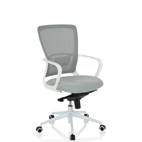 Home Office Chair ESTRIA in grey with mesh backrest and white frame by hjh OFFICE