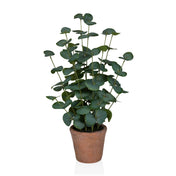 Artificial plant Eucalyptus in green with round leaves in a brown clay pot by hjh OFFICE