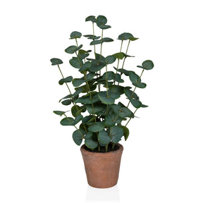 Artificial plant Eucalyptus in green with round leaves in a brown clay pot by hjh OFFICE