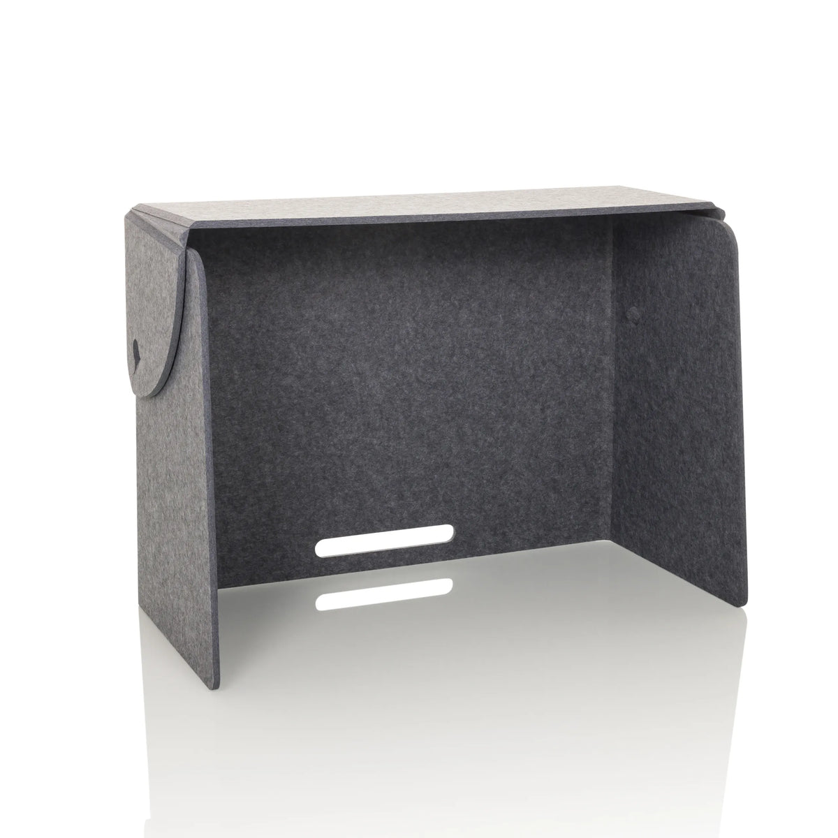 Grey table partition FLEXMIUT FOLD with two horizontal cable outlets by hjh OFFICE – 360-degree view (front view 15°)