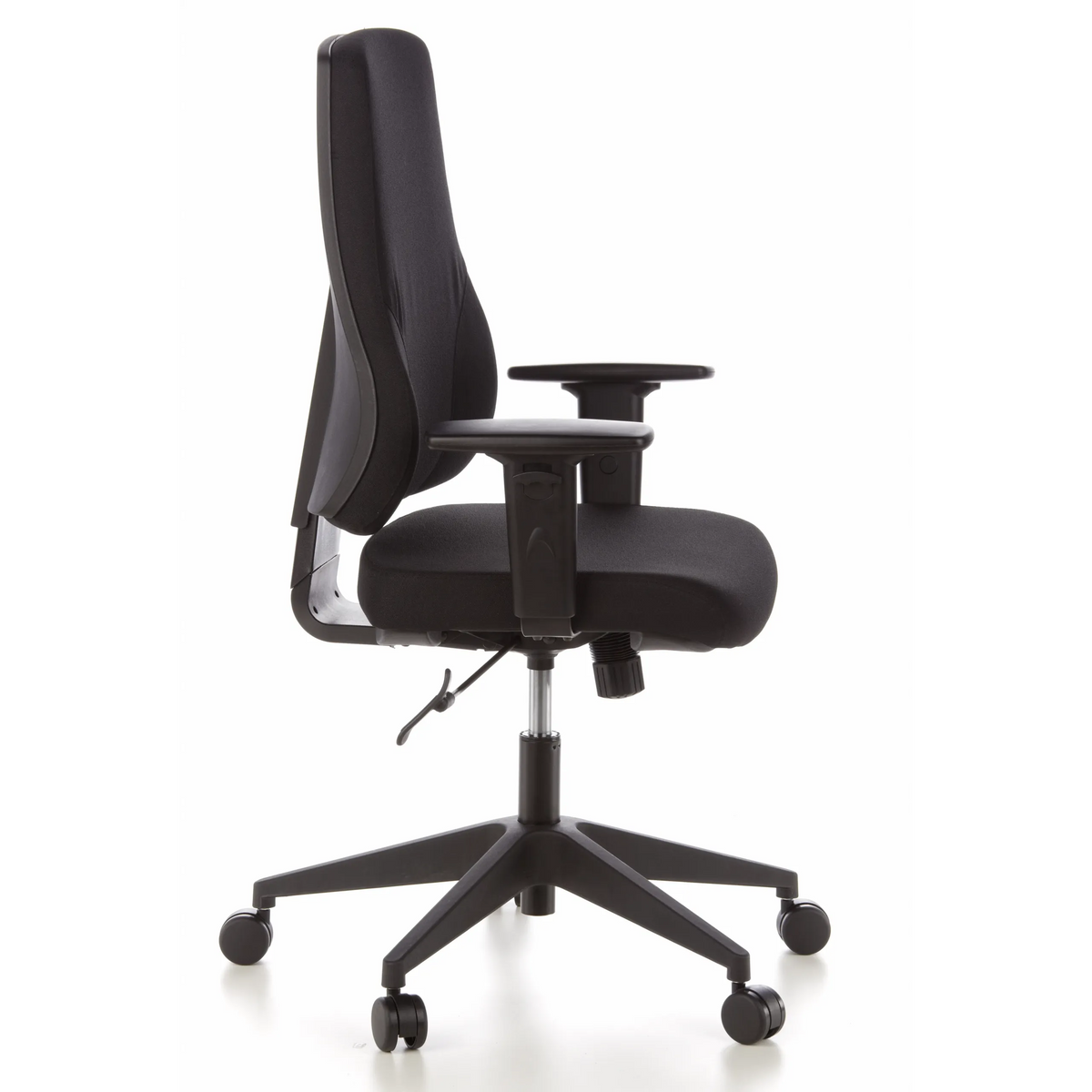 Black Professional Office Chair PRO-TEC 100 with armrests and five-caster base by hjh OFFICE – 360-degree view (side profile 80°)