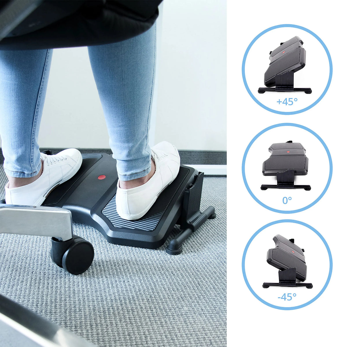 Tilt-adjustable Footrest PODI II in black with various angle settings by hjh OFFICE