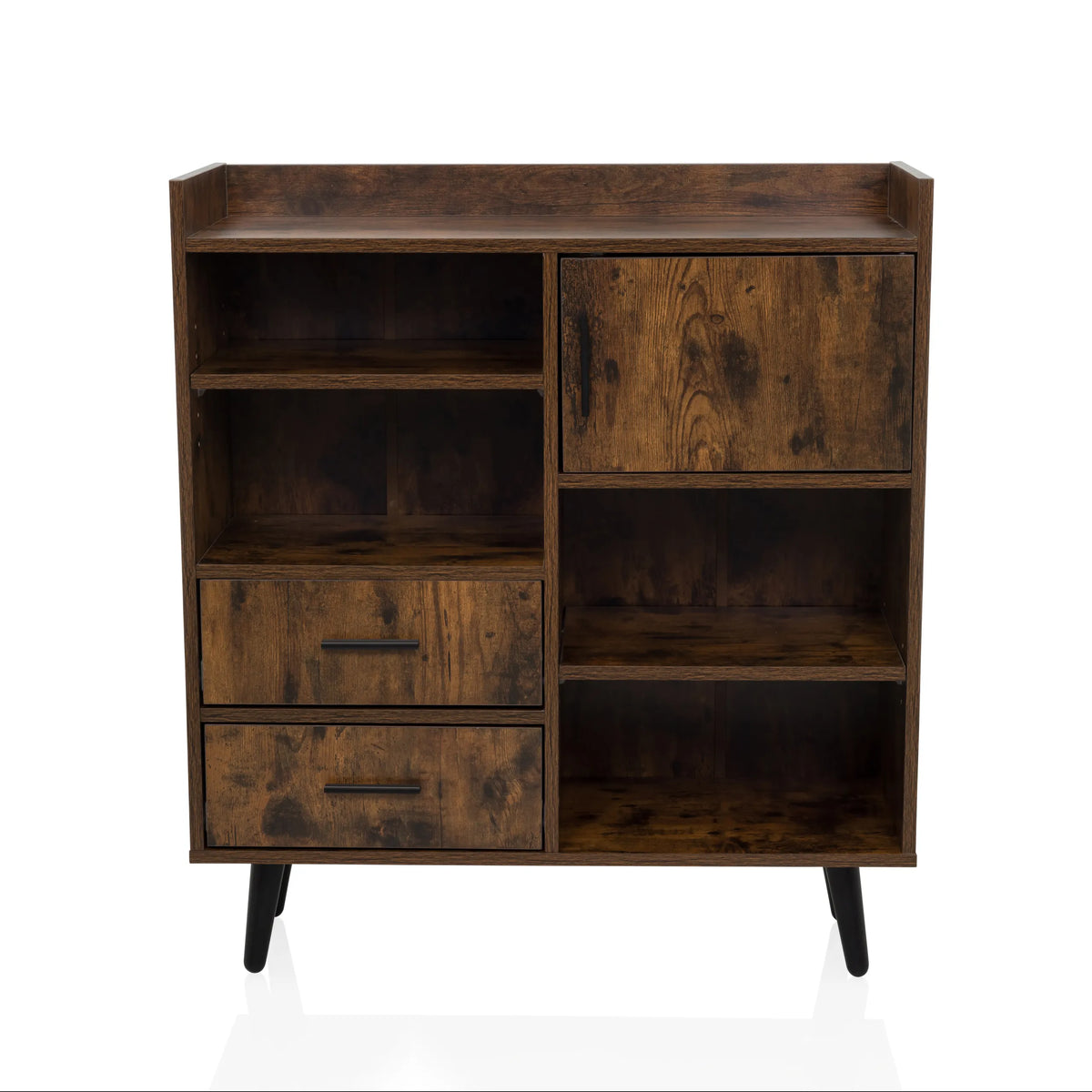 Brown Chest of drawers MYRDAL with open compartments, two drawers and black feet by hjh LIVING – 360-degree view (front view 0°)