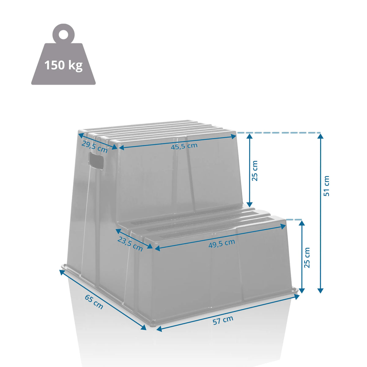 Technical drawing of the Step stool TIO-E2 with a load capacity of 150 kg by hjh OFFICE