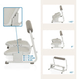 Height adjustment and tilt angle of the Footrest PODI FMW in light grey with dimensions from 9 to 15 cm by hjh OFFICE