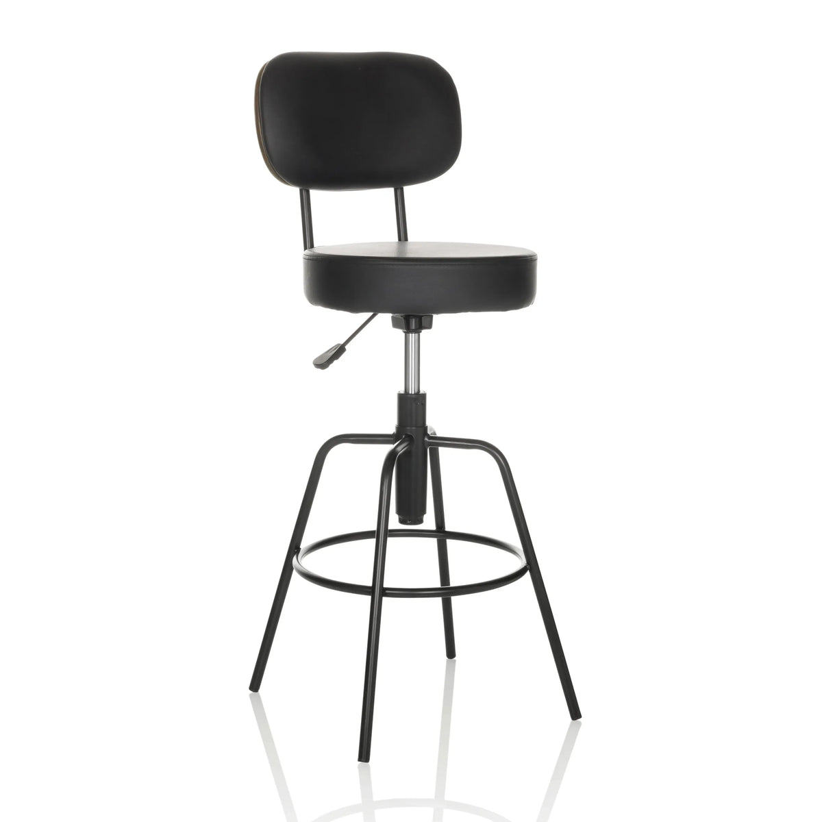 Black Bar stool DISC HIGH with backrest and round footrest by hjh OFFICE – 360-degree view (front three-quarter view 30°)
