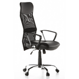 Black Home Office Executive Chair STRYKA with mesh back, faux leather seat and star base by hjh OFFICE – 360-degree view (front three-quarter view 60°)