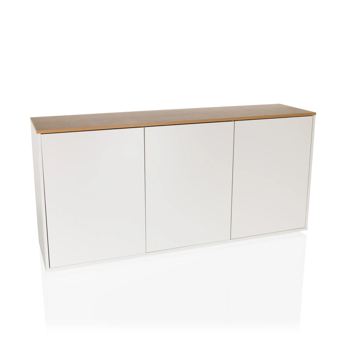 White Sideboard KELO S with an oak-look worktop and three doors by hjh LIVING – 360-degree view (front view 15°)