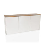 White Sideboard KELO S with an oak-look worktop and three doors by hjh LIVING – 360-degree view (front view 15°)
