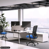 Home Office Chair Sedito in black-blue at a white desk by hjh OFFICE (AI-generated image)