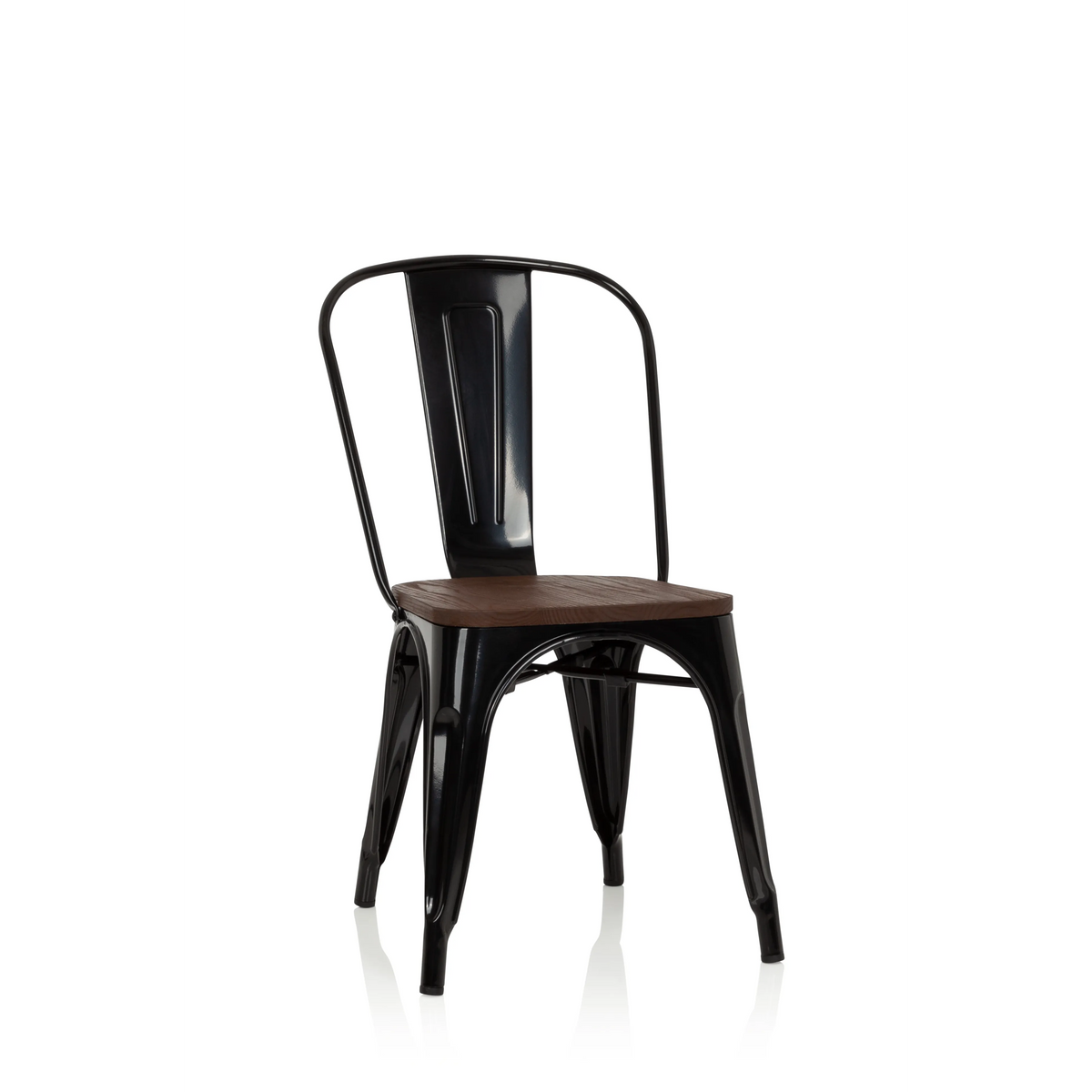 Black Bistro chair VANTAGGIO COMFORT W with brown wooden seat by hjh OFFICE – 360-degree view (front view 20°)