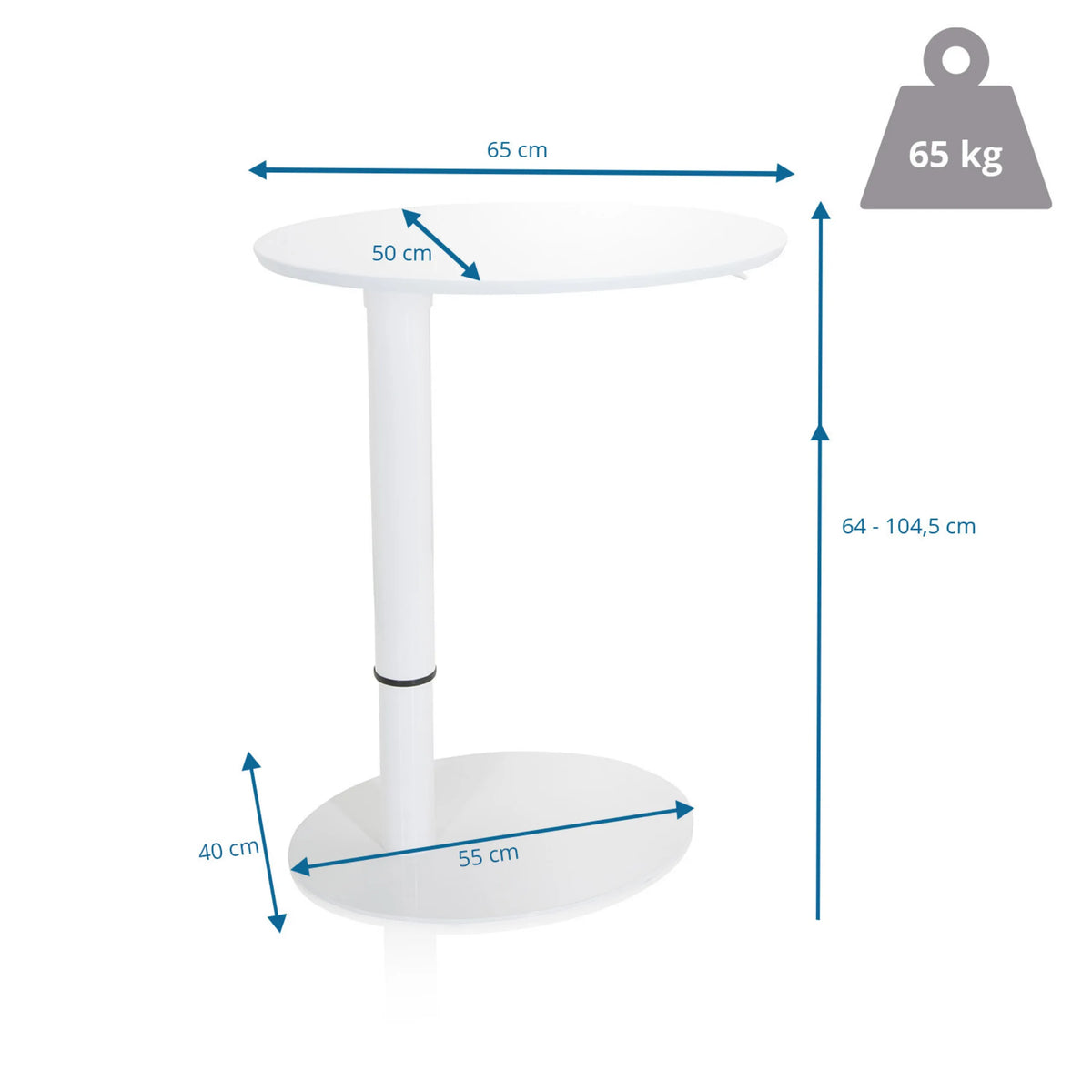 Dimensional drawing of the Standing desk STAND III with a height of 64 to 104.5 cm by hjh OFFICE