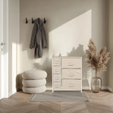 FOLDRESS B chest of drawers in beige with several fabric drawers and a white frame by hjh LIVING
