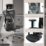 Height-adjustable armrest and mesh backrest of the M18-M148 Professional Office Chair in black by Sihoo (AI-generated image)