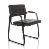 Black guest chair ZANTA B PU with quilted upholstery and armrests by hjh OFFICE – 360-degree view (front three-quarter view 45°)