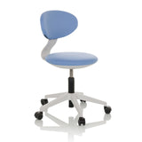 Blue Swivel Chair – Children MINIMOVO with white base and five castors by hjh OFFICE – 360-degree view (front three-quarter view 45°)