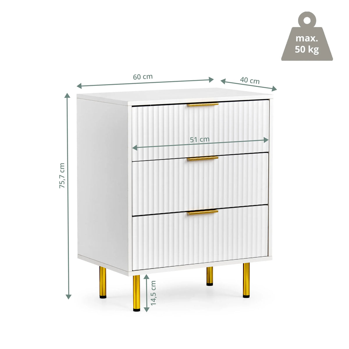 Dimensional drawing of the Hjelle K chest of drawers with a width of 60 cm and a height of 75.7 cm by hjh LIVING