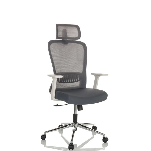 Home Office Chair BELAIA W with grey mesh cover, headrest and white-grey armrests by hjh OFFICE