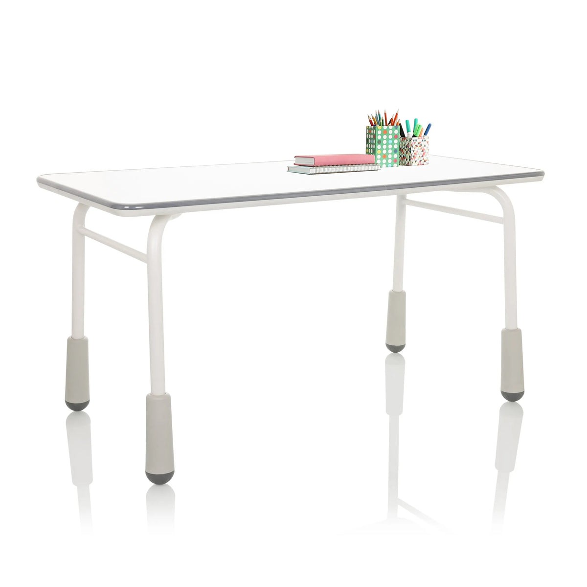 Desk – Children KID GRO T in light grey with white frame and grey foot caps by hjh OFFICE