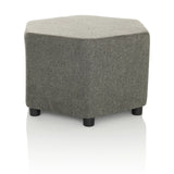 Grey upholstered stool BAREO with hexagonal shape and short black feet by hjh OFFICE – 360-degree view (front three-quarter view 30°)