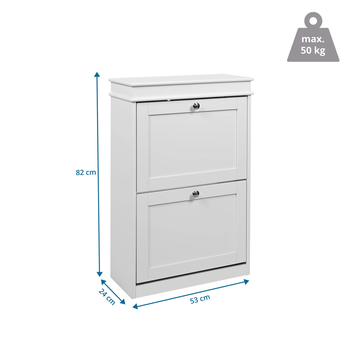 Maßansicht des Schuhschranks Estha 20 mit 82 × 53 cm und maximal 50 kg Belastbarkeit von hjh LIVING