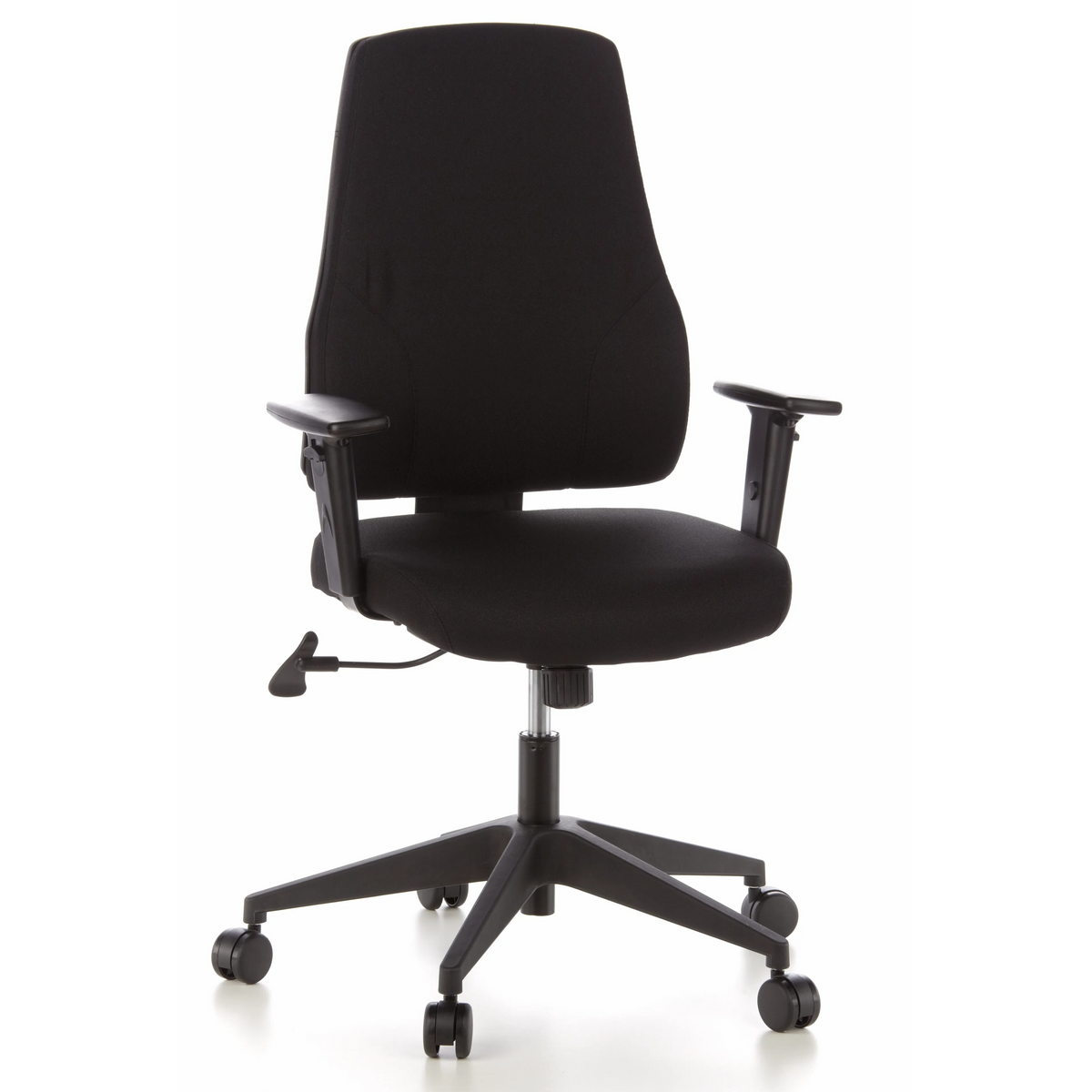 Black Professional Office Chair PRO-TEC 100 with armrests and five-caster base by hjh OFFICE – 360-degree view (front view 20°)