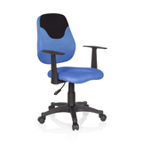 Blue Swivel Chair – Children KIDDY STYLE with mesh back, armrests and five-caster base by hjh OFFICE – 360-degree view (front three-quarter view 40°)