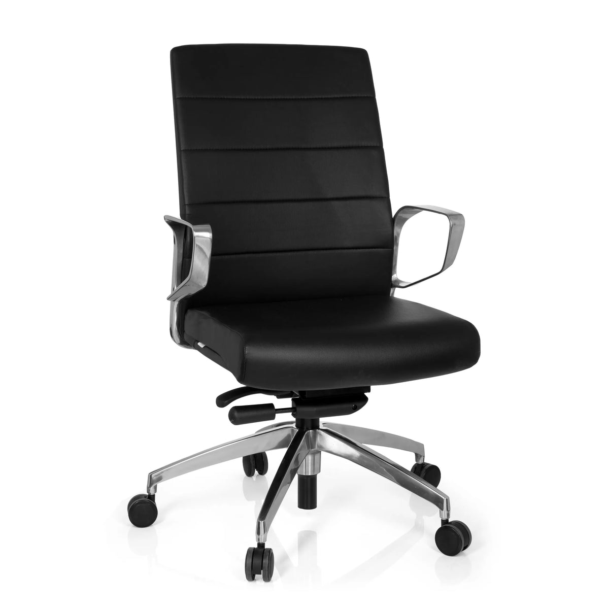 Black Professional Office Chair PROVIDER with quilted padding and five-caster base by hjh OFFICE – 360-degree view (front view 20°)