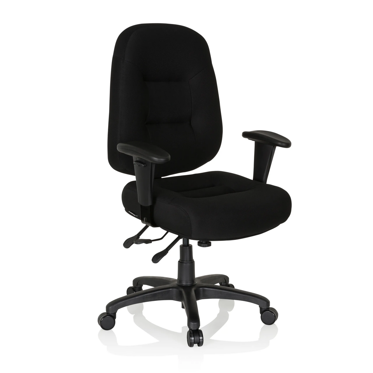Black Professional Office Chair ZENIT XXL with armrests and five-caster base by hjh OFFICE – 360-degree view (front three-quarter view 40°)