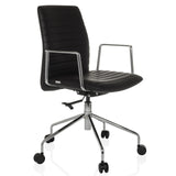 Black Luxury Executive Chair VEMONA 30 with cross-stitching, armrests and five-caster base by hjh OFFICE – 360-degree view (front three-quarter view 45°)