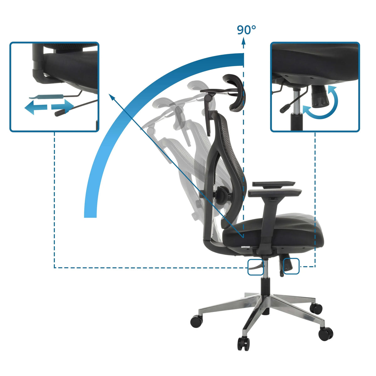 Adjustable backrest up to 90 degrees of the High End Office Chair CASSILIS B by hjh OFFICE
