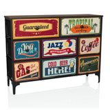 Chest of drawers AMERIKO B with six colourful vintage printed drawers and black legs by hjh LIVING – 360-degree view (front view 15°)