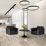Two black ARUBA STEP upholstered armchairs with sled bases and quilted upholstery by hjh OFFICE