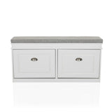 White Shoe Cabinet ESTHA I with grey seat and two drawers by hjh LIVING – 360-degree view (front view 0°)