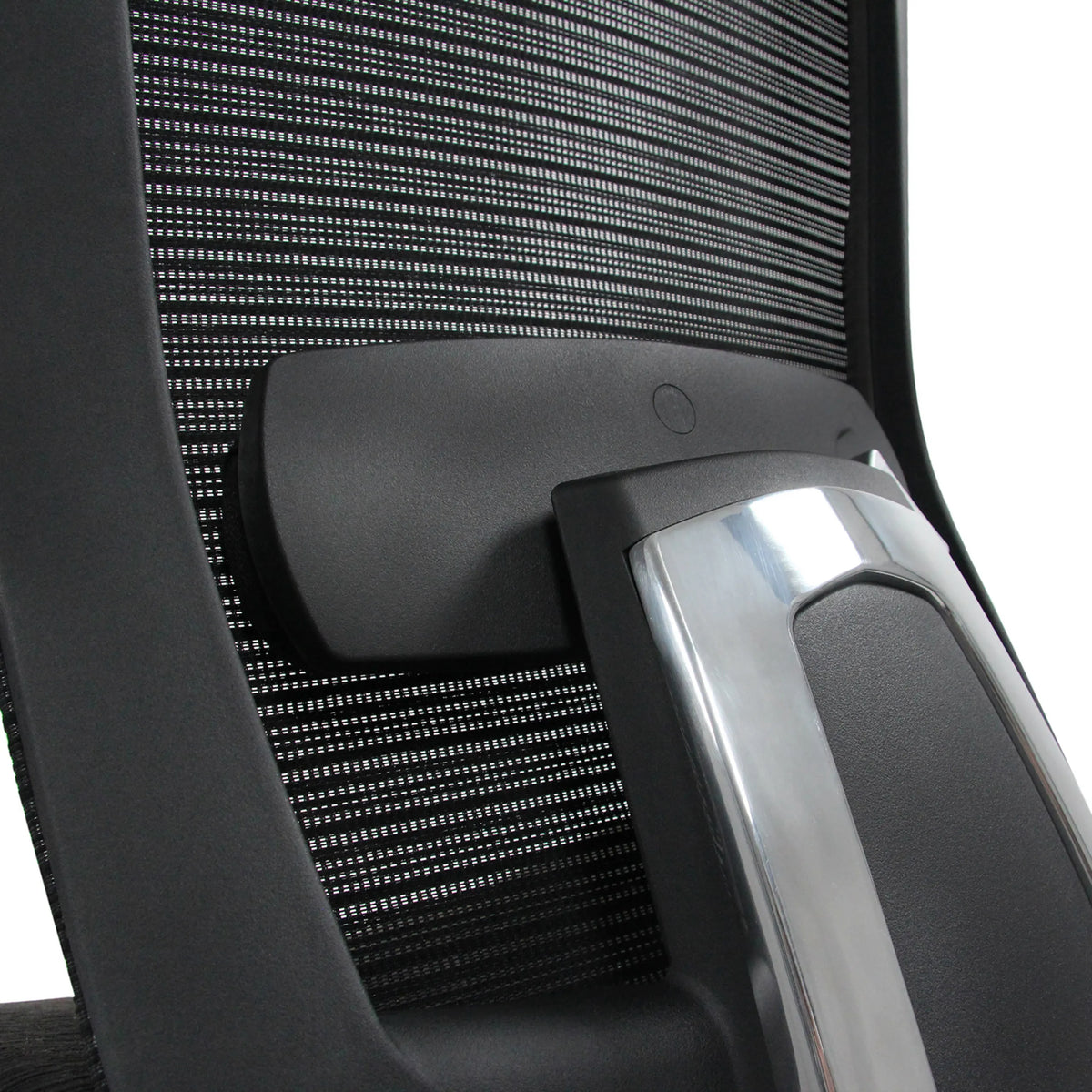 Armrest with chrome element and mesh backrest of the High End Office Chair NOVA PRO ALU by hjh OFFICE