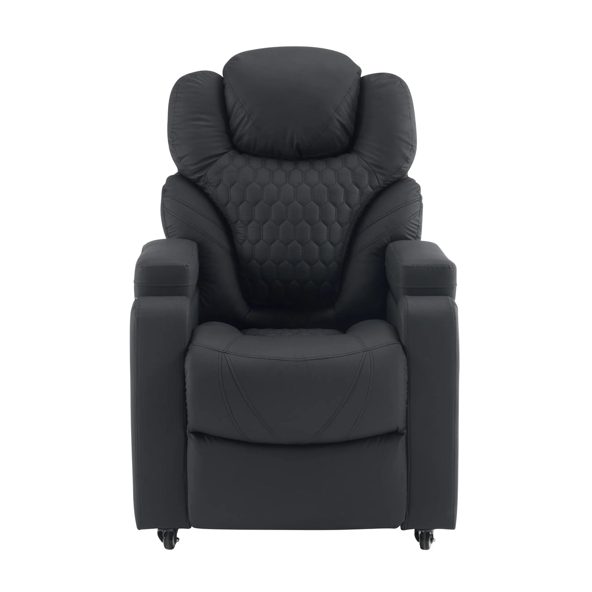 Black Lounge Chair Game Sport RX with honeycomb stitching on the backrest and castors by hjh OFFICE – 360-degree view (front view 0°)