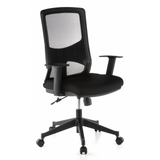 Black Professional Office Chair LAVITA with mesh back and five-caster base by hjh OFFICE – 360-degree view (front three-quarter view 40°)