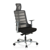 Black-grey High End Office Chair SKARIF with mesh back and five-caster base by hjh OFFICE – 360-degree view (front three-quarter view 40°)