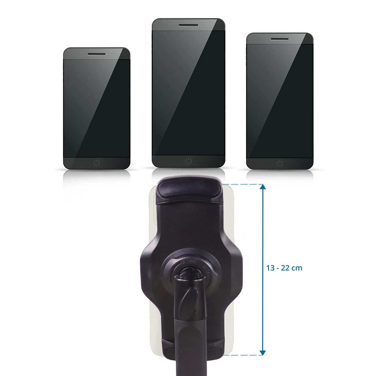 Adjustable holding width of 13 - 22 cm of the Mobile phone & tablet holder FLEXMOBI III by hjh OFFICE