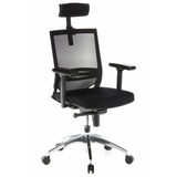Black Professional Office Chair PORTO MAX with mesh back, headrest and five-caster base by hjh OFFICE – 360-degree view (front three-quarter view 40°)