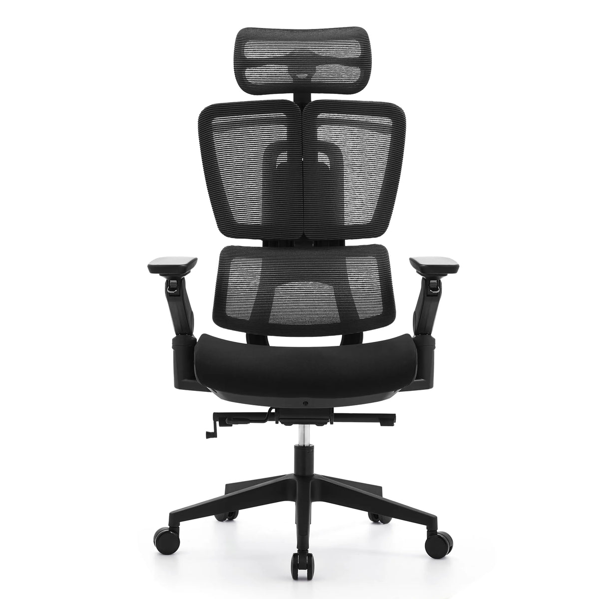 Black Professional Office Chair Ergo U2 Flex3 with mesh back, armrests and five-caster base by hjh OFFICE – 360-degree view (front view 0°)