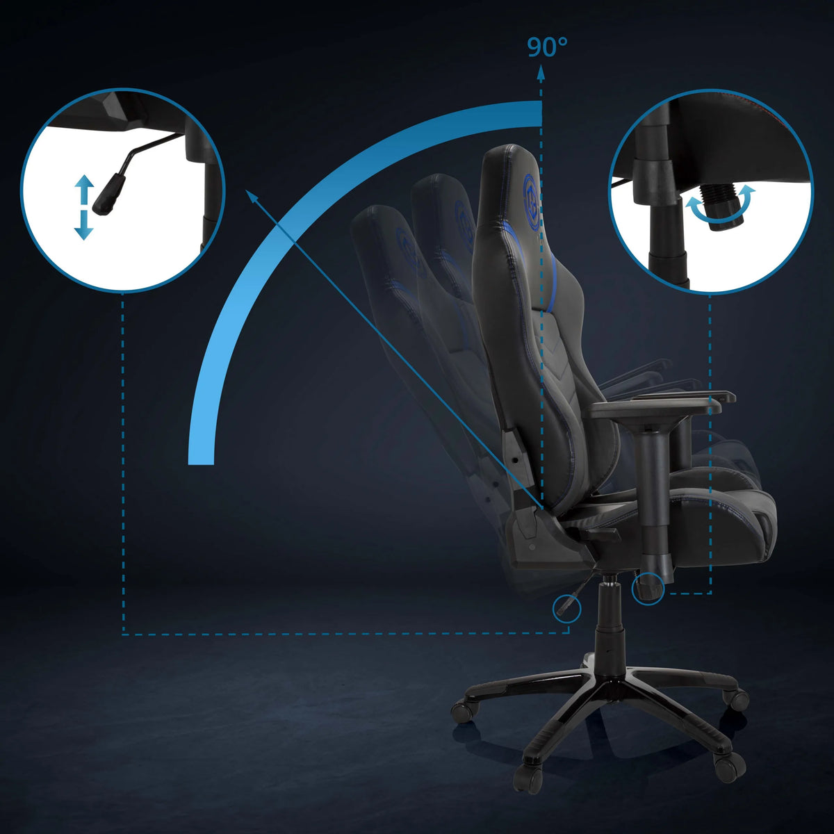 Adjustable backrest up to 90 degrees of the Gaming chair GAMEBREAKER POLARYS I by hjh OFFICE